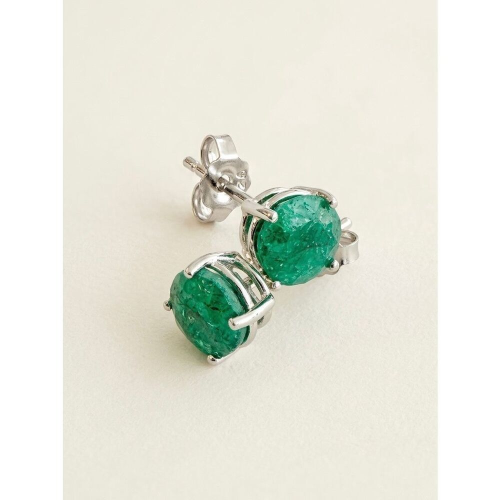 Natural 6mm Emerald Stud Earrings in 925 Sterling Silver Genuine Gemstones - Picture 3 of 5